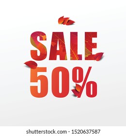 Autumn sale banner layout template decorate with maple and realistic leaves in warm color tone for shopping sale or promotion poster, leaflet and web banner. Vector illustration .