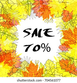 Autumn sale banner with leaf background. Vector flyer for sale.