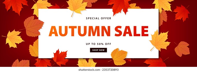 Autumn sale banner. Autumn leaves background for promotion, special offer. Advertising poster, shopping website template. Vector illustration