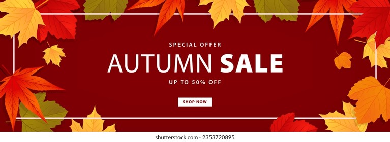 Cartel de la venta del otoño. El otoño deja el fondo para la promoción, oferta especial. Afiche publicitario, plantilla de sitio web de compras. Ilustración del vector