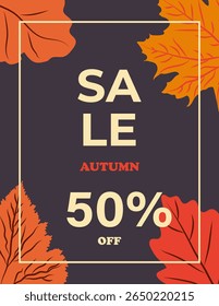 Autumn sale banner with leaves. Autumn bright discount template with autumn leaves. Autumn illustration for education, flyers, banners