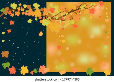 Autumn sale banner with maple leaves. Design for fall season sale banner with maple leaves, yellow backdrop and copy space.For shopping sale, promo poster, banner, flyer. Business discount card.Vector