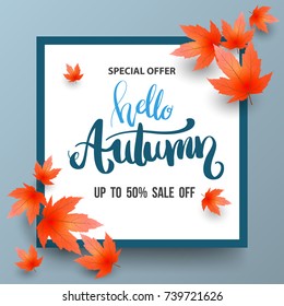 Autumn Sale banner with maples. Vector illustration.