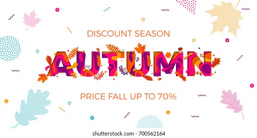 Autumn sale banner on maple leaf foliage pattern background for autumnal shopping promo 70% design. Vector September oak acorn and discount text for shop poster or leaflet