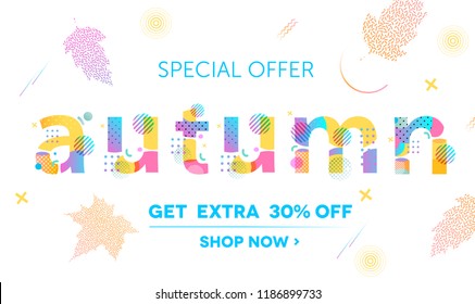 Autumn sale banner on pattern background for autumnal shopping. 