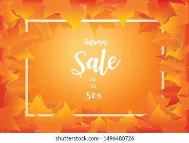 Autumn sale banner with red, orange, brown and yellow falling autumn leaves,paper craft Design,Vector and illustration.