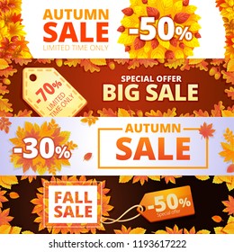 Autumn sale banner set. Cartoon illustration of autumn sale vector banner set for web design