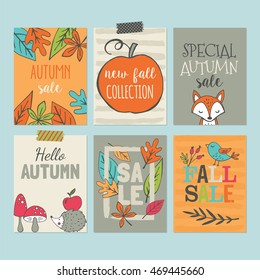 Autumn sale banner set with hand drawing elements