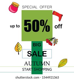 Autumn sale banner template design, Special offer. Ad concept. Vector illustration.