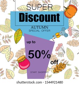 Autumn sale banner template design, Special offer. Ad concept. Vector illustration.