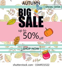 Autumn sale banner template design, Special offer. Ad concept. Vector illustration.