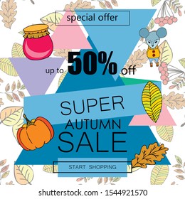 Autumn sale banner template design, Special offer. Ad concept. Vector illustration.