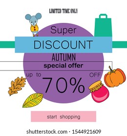 Autumn sale banner template design, Special offer. Ad concept. Vector illustration.