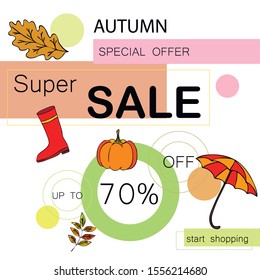 Autumn sale banner template design, Special offer. Ad concept. Vector illustration.