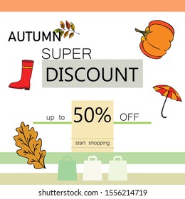 Autumn sale banner template design, Special offer. Ad concept. Vector illustration.
