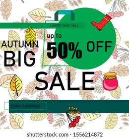 Autumn sale banner template design, Special offer. Ad concept. Vector illustration.