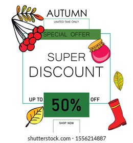 Autumn sale banner template design, Special offer. Ad concept. Vector illustration.