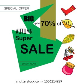 Autumn sale banner template design, Special offer. Ad concept. Vector illustration.