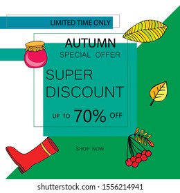 Autumn sale banner template design, Special offer. Ad concept. Vector illustration.