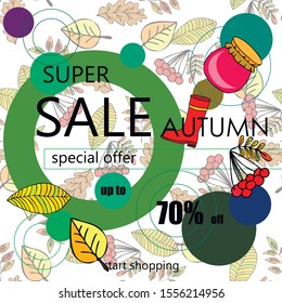 Autumn sale banner template design, Special offer. Ad concept. Vector illustration.