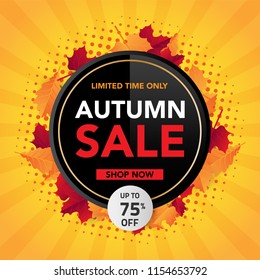 Autumn sale banner template with leaves, fall leaves for shopping sale. banner design. Poster, card, label, web banner. Vector illustration