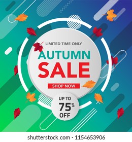 Autumn sale banner template with leaves, fall leaves for shopping sale. banner design. Poster, card, label, web banner. Vector illustration