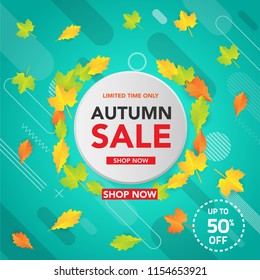 Autumn sale banner template with leaves, fall leaves for shopping sale. banner design. Poster, card, label, web banner. Vector illustration