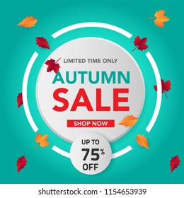 Autumn sale banner template with leaves, fall leaves for shopping sale. banner design. Poster, card, label, web banner. Vector illustration