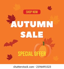 Autumn sale banner. Template for marketing and  promo. Flat vector design illustration
