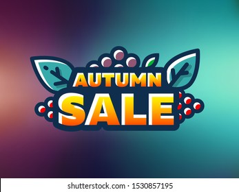 Autumn sale banner template on shiny background. Special offer and discount mockup. Green colorful gamma. Can be used for shops and markets. Vector illustration.