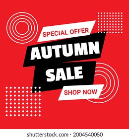 Autumn sale banner template. Special offer. Discount text on red background . Vector illustration