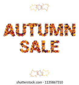 Autumn sale banner template with text. Vector illustration of many fallen leaves from trees.