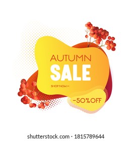 Autumn sale banner template, Thanksgiving discount concept, Liquid abstract bubble with fall berries Vector illustration. Promo badge for seasonal offer, promotion, advertising for web, ui, voucher