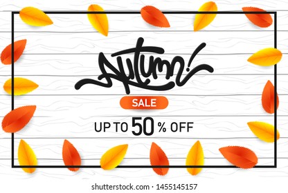 Autumn Sale. Banner template vector illustration. With Typography and Element