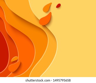 Autumn sale banner template with yellow paper cut shapes for flyer with discount offers in fall season. Vector design for shopping sale or promo poster. Orange paper cut background
