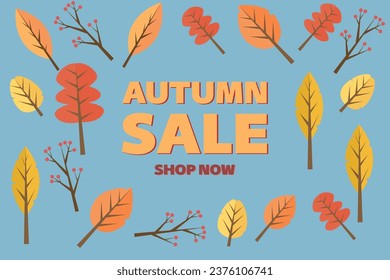 Autumn sale banner with tree leaves