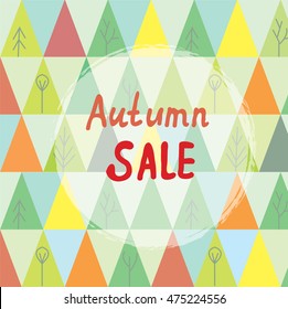 Autumn sale banner with trees in abstract style, vector graphic illustration