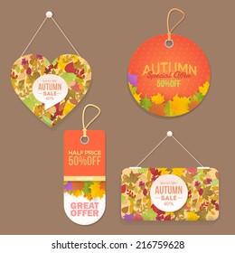 Autumn Sale Banner, Vector Hanging Sale Tag Illustration Set