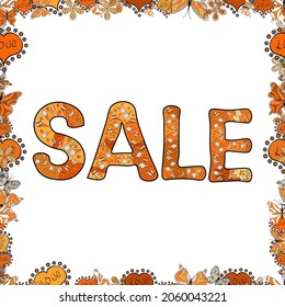 Autumn Sale banner. Vintage design. Seamless pattern. Lettering. Lettering in black, orange and white colors. Vector illustration.