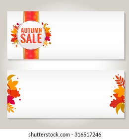 Autumn sale banners with promotion tag. Vector illustration.