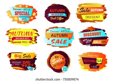 Autumn sale best offer golden yellow sign on white background. Vector illustration with special offer advert with different discount values
