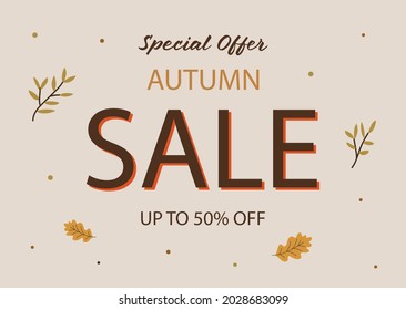 Autumn Sale Card Template. Fall Season Promotion Vector Illustration. Autumn Banner Ad. 