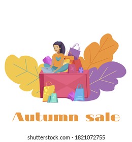 autumn sale character orange shopping