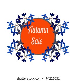 Autumn sale circle banner. Vector discount offer with flower frame