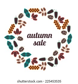 autumn sale. circle pattern with herbs leaves
