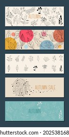 Autumn sale collection forest fern eucalyptus art foliage natural leaves herbs in line style. Decorative beauty elegant illustration for design hand drawn flower