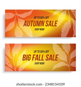 Comercial de venta de otoño. Banners promocionales de la temporada de otoño. Fondo borroso. Ilustración vectorial.