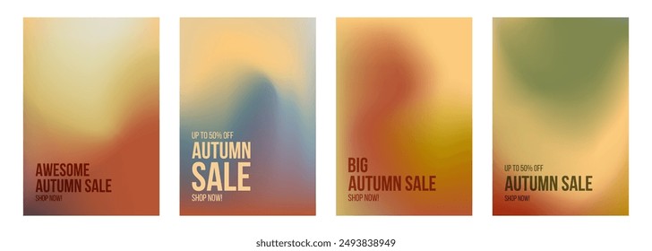 Autumn Sale Commercial. Set of Fall season sales promotional backgrounds with vibrant color blurred gradients. Vector illustration.