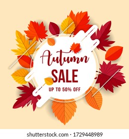 Autumn sale concept design with flat leaves background