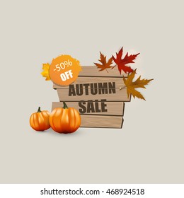 Autumn Sale Concept with Autumn Leaves Vector Illustration. 